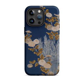 Kimono-Fragment mit Reisigzaun und Chrysanthemen iPhone Case, 15 Pro Max / Matt, Handyhüllen, Toby Leon