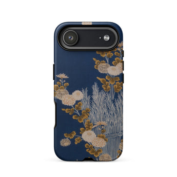 Kimono-Fragment mit Reisigzaun und Chrysanthemen iPhone Case, 17 Air / Matt, Handyhüllen, Toby Leon