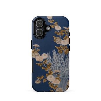 Kimono-Fragment mit Reisigzaun und Chrysanthemen iPhone Case, 17 / Matt, Handyhüllen, Toby Leon
