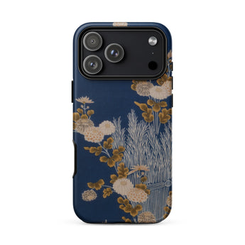 Kimono-Fragment mit Reisigzaun und Chrysanthemen iPhone Case, 17 Pro Max / Matt, Handyhüllen, Toby Leon