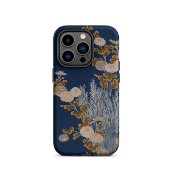 Kimono Fragment with Brushwood Fence and Chrysanthemums Phone Case Iphone 14 Pro / Matte Floral-patterned Phone Case Chrysanthemums Bloom,