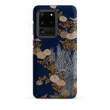Kimono Fragment with Brushwood Fence and Chrysanthemums Phone Case Samsung Galaxy S20 Ultra / Matte Navy Blue Phone Case Adorned Delicate