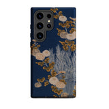 Kimono Fragment with Brushwood Fence and Chrysanthemums Phone Case Samsung Galaxy S24 Ultra / Matte Navy Blue Phone Case Adorned Elegant