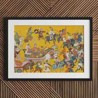 King Dasaratha Proceeds to Rama’s Wedding - Shangri Ramayana Art Print / Canvas Framed Traditional Indian Miniature Painting Vibrant Colors