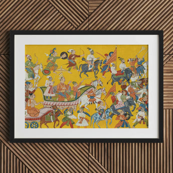 King Dasaratha Proceeds to Rama’s Wedding - Shangri Ramayana Art Print / Canvas Framed Traditional Indian Miniature Painting Vibrant Colors