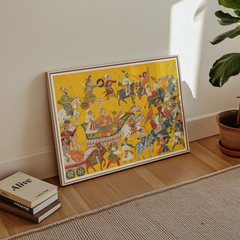 Il re Dasaratha si reca al matrimonio di Rama - stampa artistica Shangri Ramayana / Tela, poster, stampe e arte visiva, Toby Leon