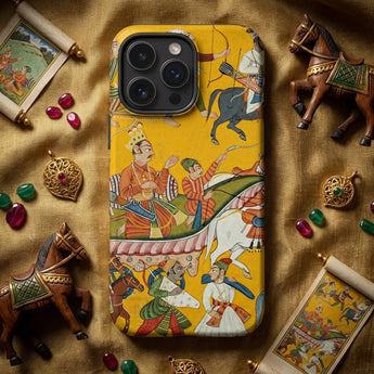 Il re Dasaratha si reca alle nozze di Rama - Custodia per iPhone Shangri Ramayana, custodie per telefoni cellulari, Toby Leon