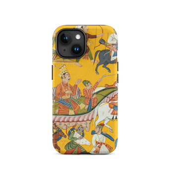 King Dasaratha Proceeds to Rama’s Wedding - Shangri Ramayana Phone Case Iphone 15 / Matte Historical Scene, Pahari Miniature Painting