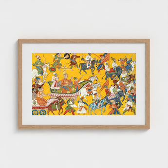 King Dasaratha Proceeds to Rama’s Wedding - Shangri Ramayana Art Print / Canvas Vibrant Framed Artwork Dynamic Historical Procession