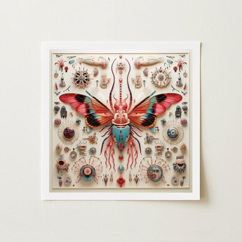 King Dom Beetle - Alien Insect Taxonomy Art Print / Canvas Vibrant Intricately Designed Mixed-media Artwork Central Colorful Insect-like,