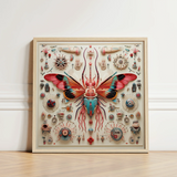 Vibrant Intricately Designed Framed Artwork Central Mechanical Butterfly King Dom Beetle, Alien Species Taxonomy, Xenoentomological Artistry