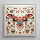 King Dom Beetle - Alien Insect Taxonomy Art Print / Canvas Vibrant Intricately Designed Mixed-media Artwork Central Butterfly Pink,