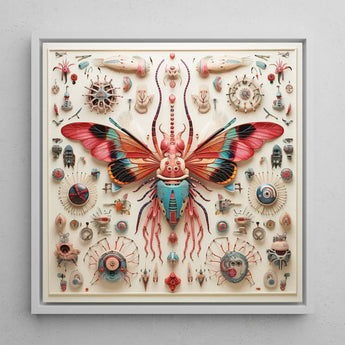 King Dom Beetle - Alien Insect Taxonomy Art Print / Canvas Vibrant Intricately Designed Mixed-media Artwork Central Butterfly Pink,