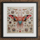 King Dom Beetle - Alien Insect Taxonomy Art Print / Canvas Vibrant Intricately Designed Papercraft Butterfly Pink Teal Wings, Species,