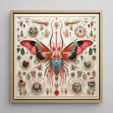 King Dom Beetle - Alien Insect Taxonomy Art Print / Canvas Vibrant Intricately Detailed Butterfly Sculpture Red Teal Wings, Species,