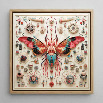 King Dom Beetle - Alien Insect Taxonomy Art Print / Canvas Vibrant Intricately Detailed Butterfly Sculpture Red Teal Wings, Species,