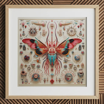King Dom Beetle - Alien Insect Taxonomy Art Print / Canvas Vibrant Intricately Detailed Papercraft Butterfly Pink Teal Wings, Species,