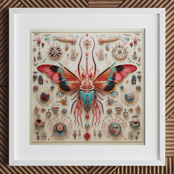 King Dom Beetle - Alien Insect Taxonomy Art Print / Canvas Vibrant Intricately Detailed Three-dimensional Butterfly Sculpture Pink Teal,