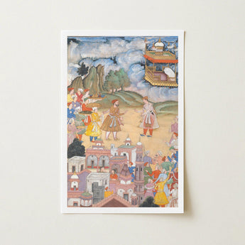 King Sal Visits Kala Yavana - Harivamsa Art Print / Canvas Framed Vibrant Detailed Historical Illustration Outdoor Scene Strides, Prints