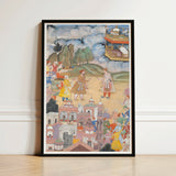 Framed Mughal-style Miniature Painting Vibrant Historical Scene Figures King Sal Strides, Kala Yavana, Harivamsa Art Print