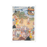 King Sal Visits Kala Yavana - Harivamsa Art Print / Canvas Mughal-style Painting King Sal Strides, Kala Yavana, Harivamsa Art Print