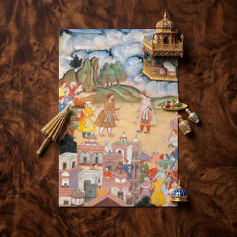 Vibrant Intricately Detailed Mughal-era Miniature Painting Royal Procession King Sal Strides, Kala Yavana, Harivamsa Art Print