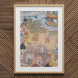 King Sal Visits Kala Yavana - Harivamsa Art Print / Canvas Wooden Framed Artwork Vibrant Colors Detailed Illustration Historical King Sal