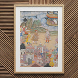 King Sal Visits Kala Yavana - Harivamsa Art Print / Canvas Wooden Framed Artwork Vibrant Colors Detailed Illustration Historical Strides,