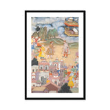 King Sal Visits Kala Yavana - Harivamsa Art Print, Framed Mughal-style Painting