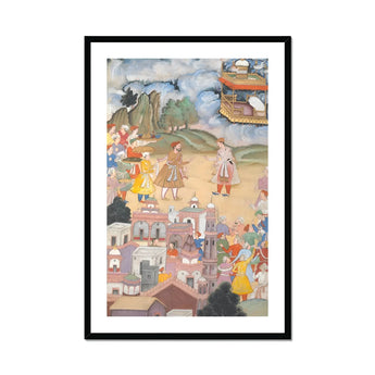 King Sal Visits Kala Yavana - Harivamsa Art Print, Framed Mughal-style Painting