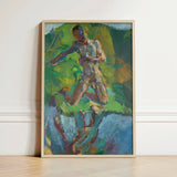 Kneeling Narcissus - Anton Kolig Art Print / Canvas Framed Abstract Painting Dynamic Muscular Figure Rendered Bold Kolig’s, Flesh