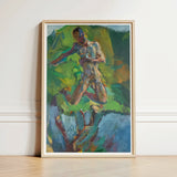 Kneeling Narcissus - Anton Kolig Art Print / Canvas Framed Abstract Painting Figure Motion Vibrant Green Blue Kolig’s, Flesh Refracted,