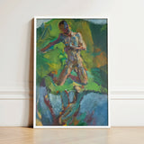 Kneeling Narcissus - Anton Kolig Art Print / Canvas Framed Abstract Painting Dynamic Nude Figure Rendered Bold Kolig’s, Flesh Refracted,