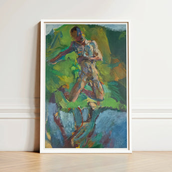 Kneeling Narcissus - Anton Kolig Art Print / Canvas Framed Abstract Painting Dynamic Muscular Figure Motion Vibrant Kolig’s, Flesh