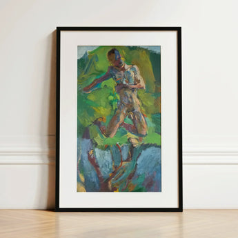 Kneeling Narcissus - Anton Kolig Art Print / Canvas Framed Abstract Painting Figure Motion Vibrant Green Blue Kolig’s Kneeling, Flesh