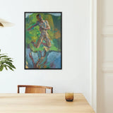 Kneeling Narcissus - Anton Kolig Art Print / Canvas Framed Abstract Painting Nude Figure Motion Vibrant Green Kolig’s, Flesh Refracted,