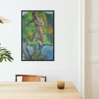 Kneeling Narcissus - Anton Kolig Art Print / Canvas Framed Abstract Painting Nude Figure Motion Vibrant Green Kolig’s, Flesh Refracted,