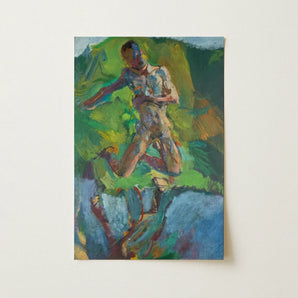 Kneeling Narcissus - Anton Kolig Art Print / Canvas Vibrant Abstract Painting Nude Figure Motion Backdrop Bold Kolig’s Kneeling, Flesh