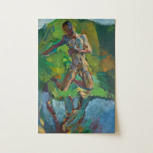 Kneeling Narcissus - Anton Kolig Art Print / Canvas Vibrant Abstract Painting Nude Figure Motion Backdrop Bold Kolig’s, Flesh Refracted,