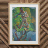Kneeling Narcissus - Anton Kolig Art Print / Canvas Wooden-framed Abstract Painting Nude Figure Green Blue Tones Kolig’s, Flesh Refracted,
