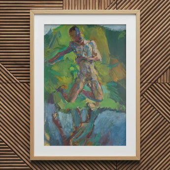 Kneeling Narcissus - Anton Kolig Art Print / Canvas Wooden-framed Abstract Painting Nude Figure Green Blue Tones Kolig’s, Flesh Refracted,