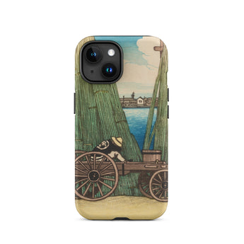 Komagata Kashi - Hasui Kawase Phone Case Iphone 15 / Matte Art Print Person Cart Body Water Captures, Ukiyo-e, Woodblock Pigment Binds Sky