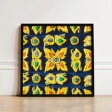 Framed Artwork Vibrant Textured Pattern Yellow Green Floral Traditional Thailand Mosaic, Art, Thai Heritage