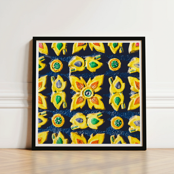 Vibrant Square-framed Artwork Pattern Yellow Green Orange Stylized Traditional Thailand Mosaic, Art, Thai Heritage