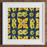 Kosala - Traditional Thailand Mosaic Art Print / Canvas Vibrant Yellow Ceramic Tile Mural Intricate Floral Circular Traditional Thailand