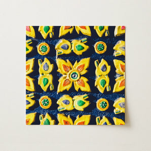 Kosala - Traditional Thailand Mosaic Art Print / Canvas Vibrant Yellow Ceramic Tiles Green Orange Accents Arranged, Thai Heritage Prints