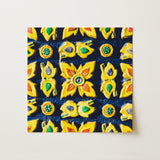 Kosala - Traditional Thailand Mosaic Art Print / Canvas Vibrant Yellow Ceramic Tiles Green Orange Accents Arranged, Thai Heritage Prints