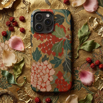 K’ossu Fragment - Qing Dynasty Floral Textile Phone Case Floral-patterned Phone Case Red Pink Blossoms Gold Background Qing Dynasty