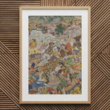 Krishna & Balarama Fighting the Enemy - Harivamsa Art Print / Canvas Wooden Framed Artwork Vibrant Battle Scene Colorful Figures, Silence