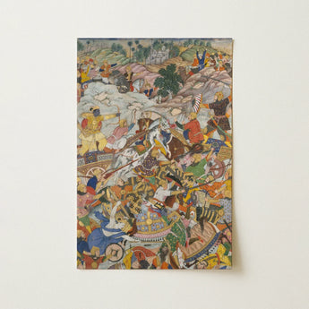 Krishna & Balarama Fighting the Enemy - Harivamsa Art Print / Canvas Vibrant Intricately Detailed Battle Scene Armored Warriors, Silence